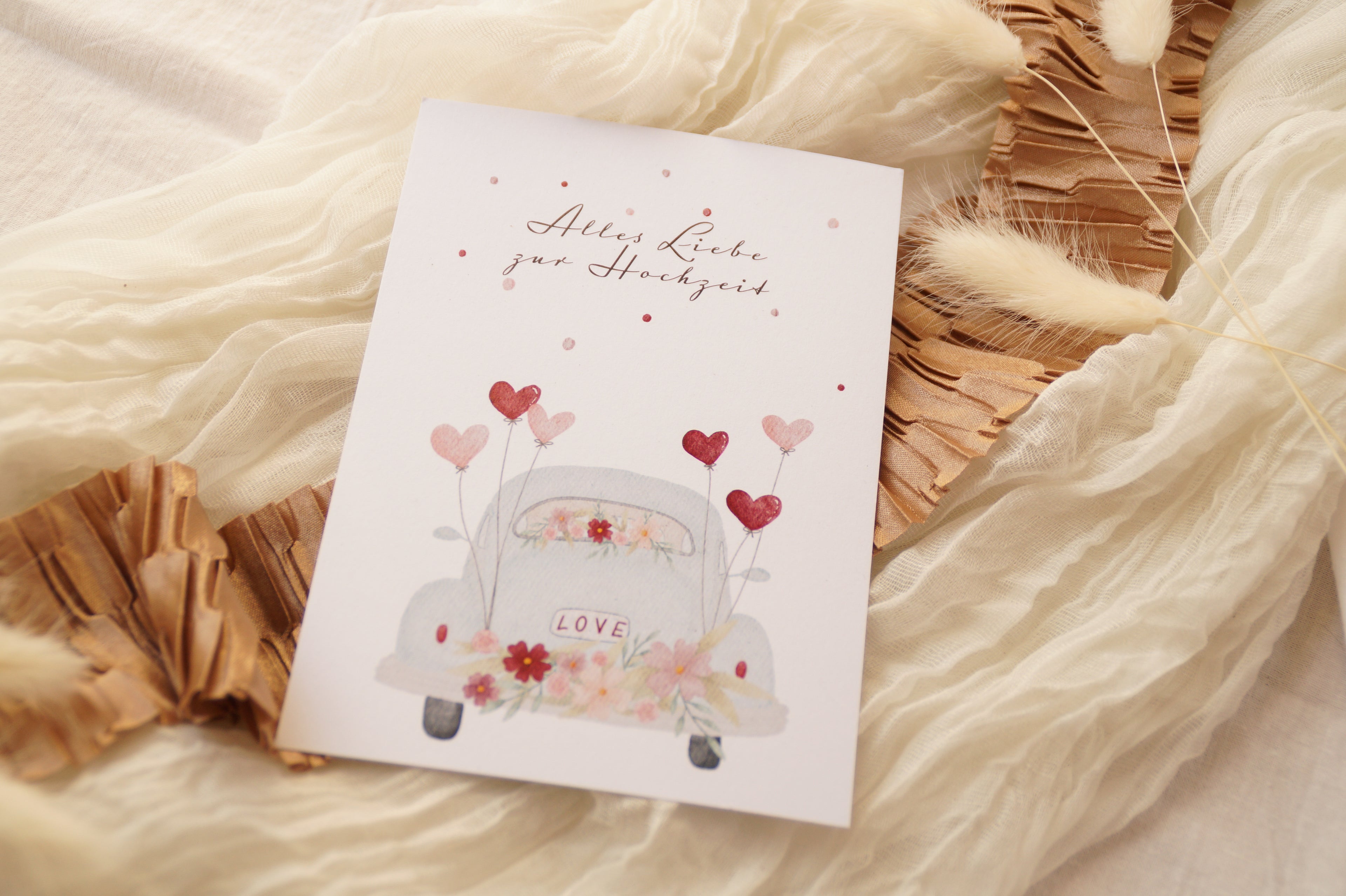 Postkarte "Hochzeitsauto"