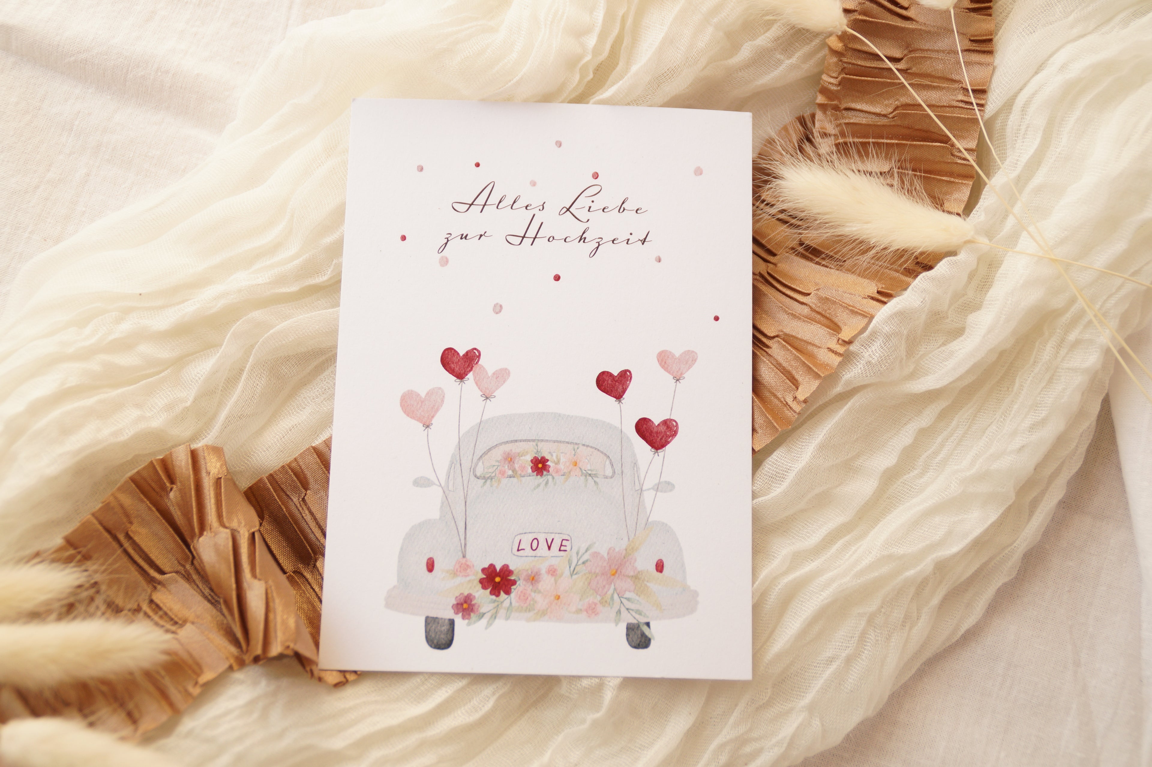 Postkarte "Hochzeitsauto"