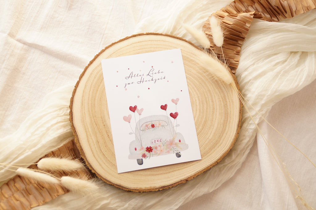 Postkarte "Hochzeitsauto"