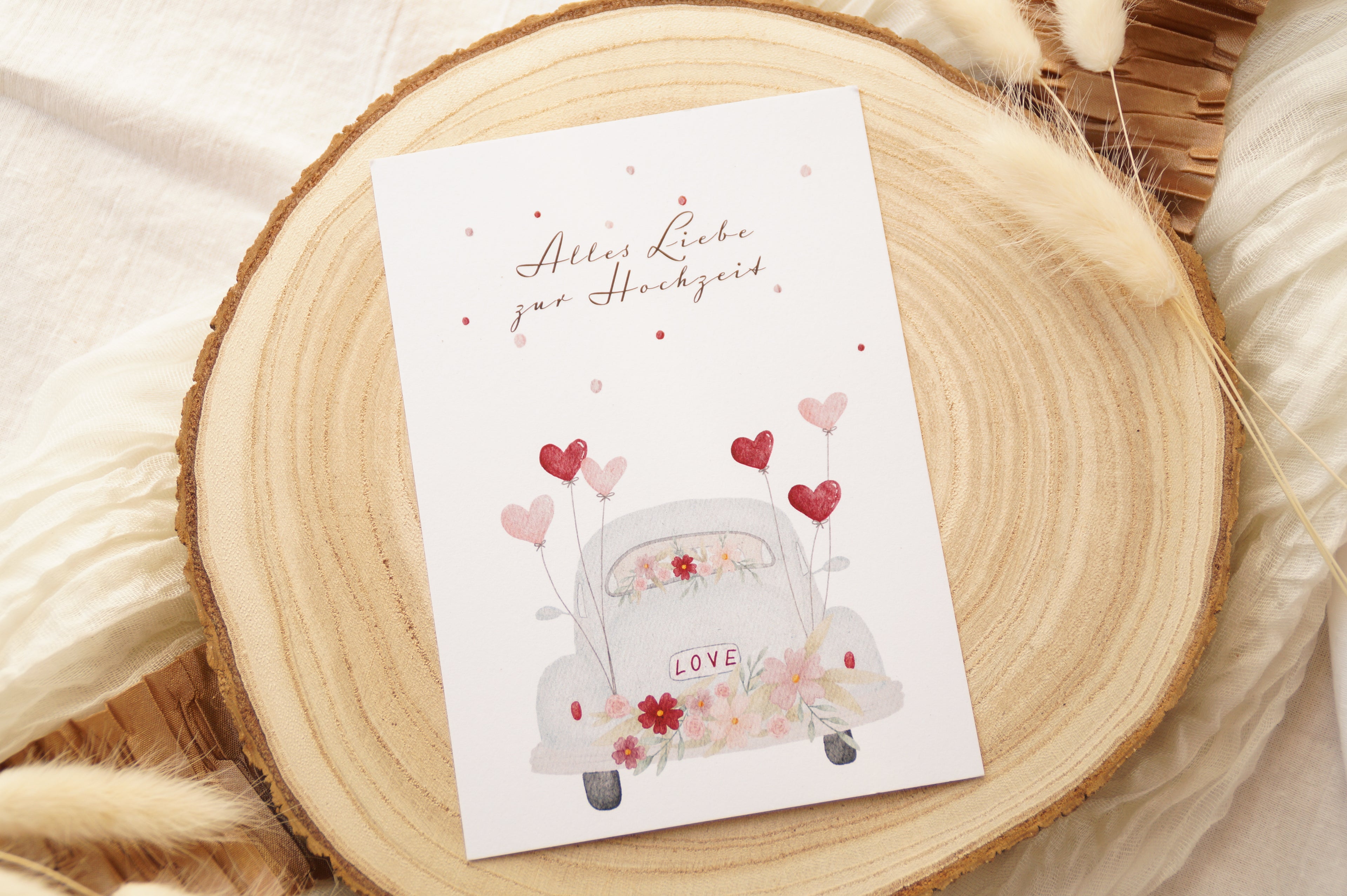 Postkarte "Hochzeitsauto"