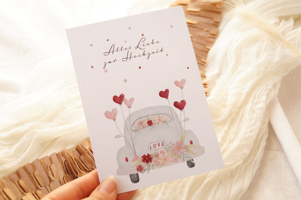 Postkarte "Hochzeitsauto"