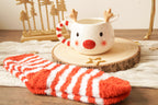 Weihnachtstasse Rentier weiß mit Kuschelsocken – Geschenkset